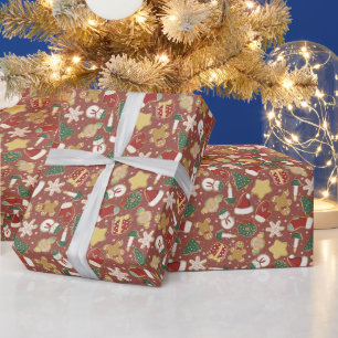 Weihnachts-Lebkuchenmuster auf Rot Geschenkpapier
