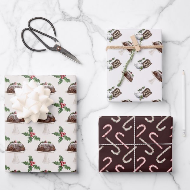 Weihnachts-Leckerei-Muster Geschenkpapier Set (Vorderseite)