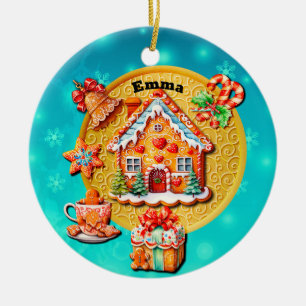 Weihnachts-Leckereien-Haus aus Lebkuchen und Neuja Keramik Ornament