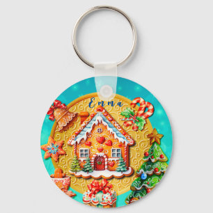 Weihnachts-Leckereien-Haus aus Lebkuchen und Neuja Schlüsselanhänger