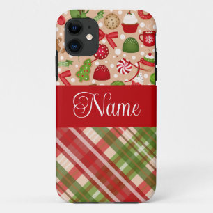 Weihnachts-Leckereien und kariertes personalisiert Case-Mate iPhone Hülle