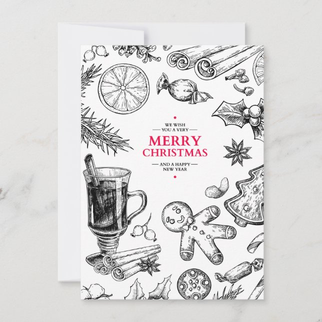 Weihnachts-Leckereien Vintag zeichnend. Weihnachts Feiertagskarte (Vorderseite)