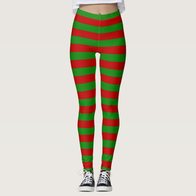 Weihnachts-Leggings in grün und rot gestreift Leggings (Vorderseite)