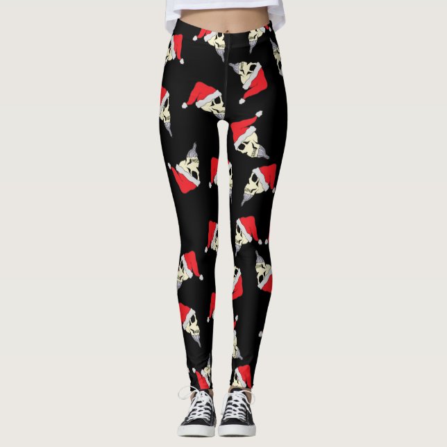 Weihnachts-Leggings mit Schädeln in Weihnachtsmann Leggings (Vorderseite)