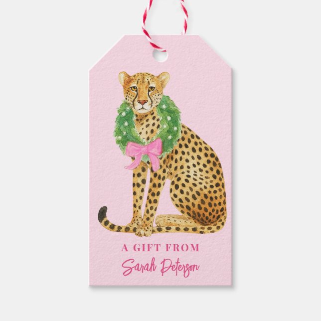 Weihnachts-Leoparden-Kranz  Geschenkanhänger (Vorderseite)