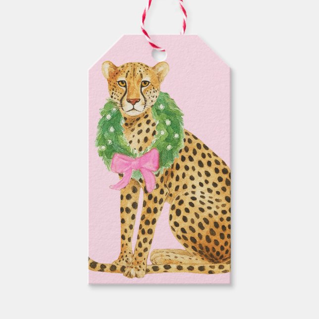 Weihnachts-Leoparden-Kranz  Geschenkanhänger (Vorderseite)