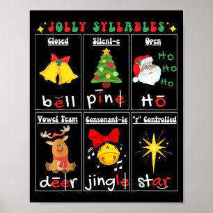 Weihnachts-Leselehrer Silbentypen phonemisch Poster
