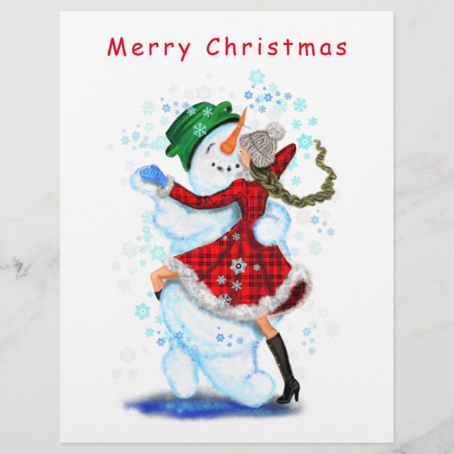 Weihnachts-Letterhead Snowman und Girl-Tanz Briefbogen (Rückseite)