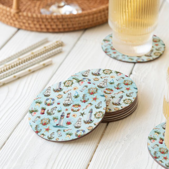 Weihnachts-Leuchtturm Beach Coastal Thema Runder Pappuntersetzer (Von Creator hochgeladen)