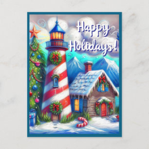 Weihnachts-Leuchtturm Nautical Coastal Mountain Feiertagspostkarte
