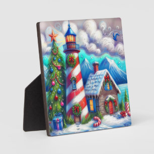 Weihnachts-Leuchtturm Nautical Coastal Mountain Fotoplatte