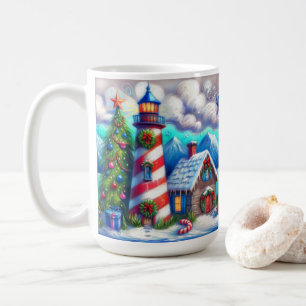 Weihnachts-Leuchtturm Nautical Coastal Mountain Kaffeetasse
