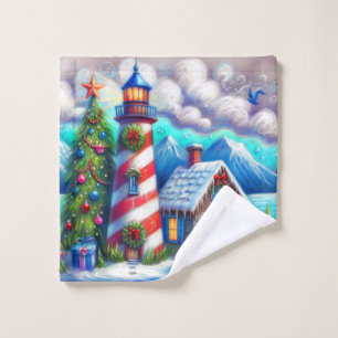 Weihnachts-Leuchtturm Nautical Coastal Mountain Waschlappen