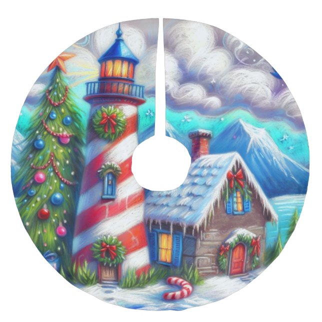 Weihnachts-Leuchtturm Nautical Magnetic Card Polyester Weihnachtsbaumdecke (Vorderseite)