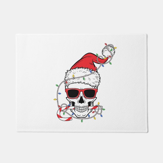 Weihnachts-Licht-Skelettschädel Fußmatte (Vorderseite)
