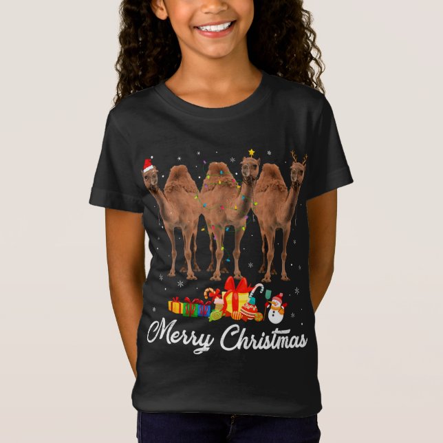 Weihnachts-Lichter Xmas Pajama Camel Animals L T-Shirt (Vorderseite)
