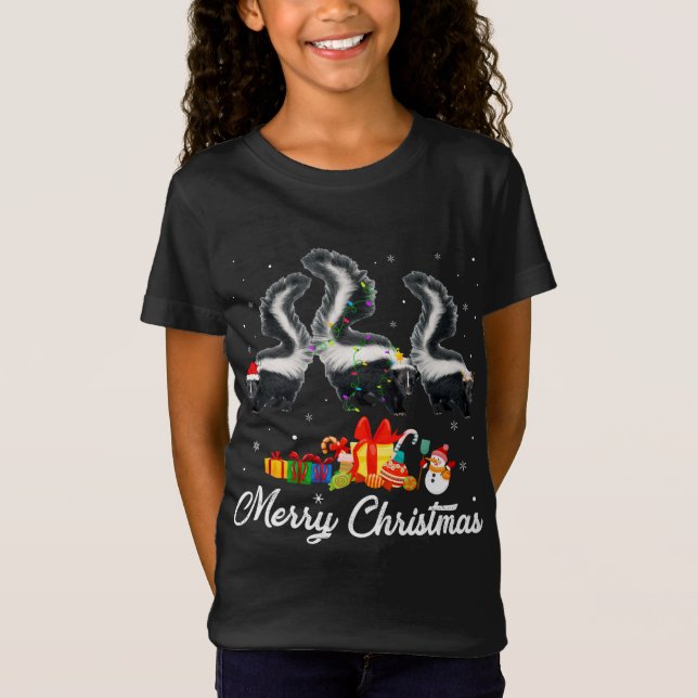 Weihnachts-Lichter Xmas Pajama Skunk Animals L T-Shirt (Vorderseite)