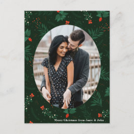 Weihnachts-Liebe Couple Foto Chic Green Mistletoe Postkarte