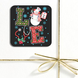 Weihnachts-Liebe Krankenschwester Niedlich Medical Quadratischer Aufkleber