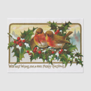 Weihnachts-Liebesvögel unter Beeren und Efeu Seidenpapier