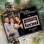 Weihnachts Lieblings-Foto für Familie Weihnachten<br><div class="desc">In der Stimmung für einen Urlaub Spaß? Die Weihnachtskarte dieser Weihnachtsmannschaft wird bestimmt ein gutes Lachen in die Weihnachtszeit bringen. Passen Sie den Text an,  um Ihren Anlass zu Anzug und fügen Sie Ihre Familiendetails und ein Foto. Das Design zeigt Santa Text in karierten Weihnachtsfarben (rot,  braun,  grün).</div>