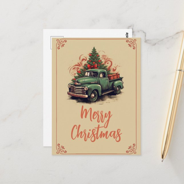 Weihnachts-Lieferwagen Postkarte (Vorderseite/Rückseite Beispiel)