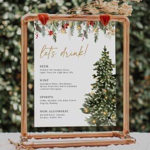 Weihnachts Light Pine Tree Wedding Drink Bar Sign Poster