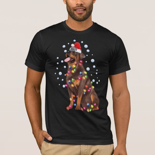 Weihnachts Light Rottweiler Hund Welpe T-Shirt (Vorderseite)