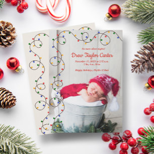 Weihnachts-Lights Baby Foto Geburtshinweise Feiertagskarte