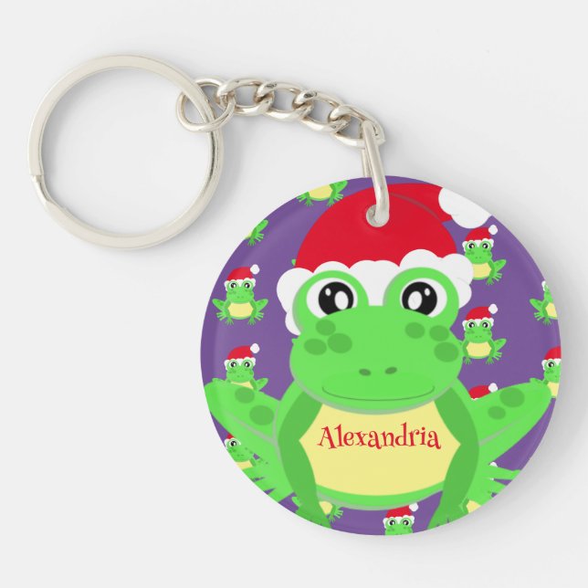 Weihnachts Lila Frog Weihnachtsmannmütze Muster Ne Schlüsselanhänger (Vorderseite)