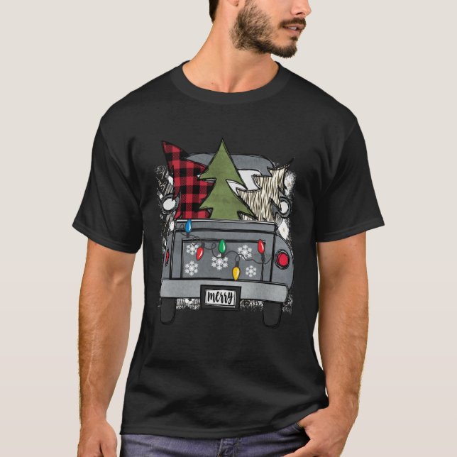 Weihnachts-LKW und roter Büffel-Karo-Holiday-Baum T-Shirt (Vorderseite)
