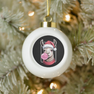 Weihnachts-Llama-Santa-Hut-Bubblegum-Schal Xmas Keramik Kugel-Ornament