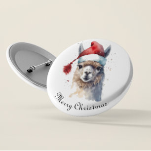 Weihnachts-Llama Wasserfarbe Santa-Hut Individuell Button