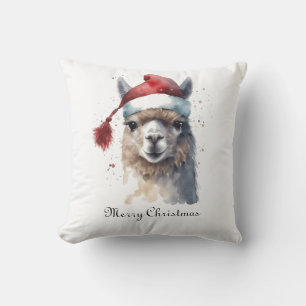 Weihnachts-Llama Wasserfarbe Santa-Hut Individuell Kissen