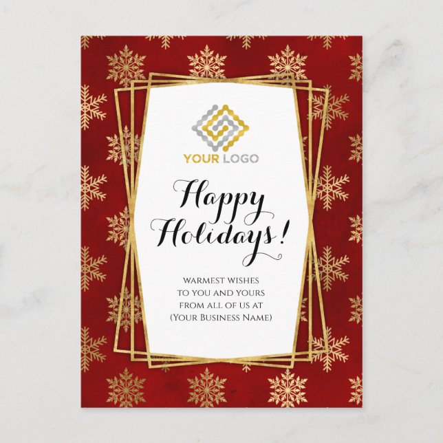 Weihnachts-Logo Red Gold Snowflakes Business Postkarte (Vorderseite)