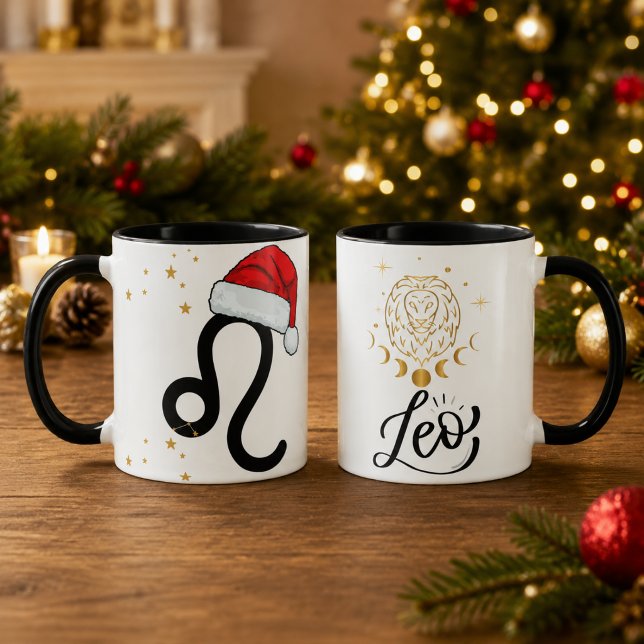 Weihnachts-Löwe-Sternzeichen-Santa-Hut Tasse (Von Creator hochgeladen)