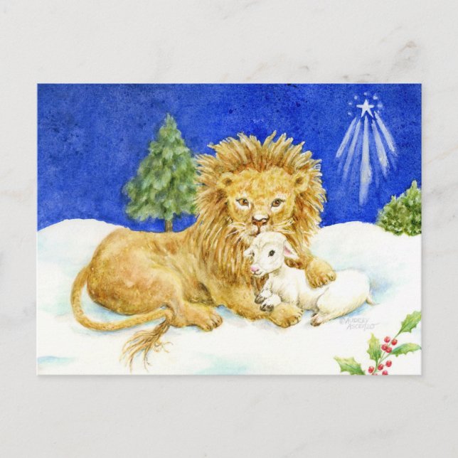 Weihnachts-Löwen und Lamm-Friedenskarten Postkarte (Vorderseite)