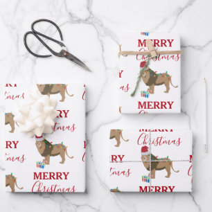 Weihnachts-Löwentier mit Weihnachtsmannmütze Geschenkpapier Set