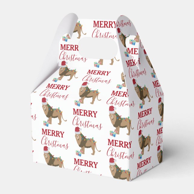 Weihnachts-Löwentier mit Weihnachtsmannmütze Geschenkschachtel (Vorderseite)