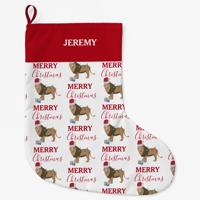 Weihnachts-Löwentier mit Weihnachtsmannmütze Großer Weihnachtsstrumpf (Vorderseite)