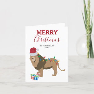 Weihnachts-Löwentier mit Weihnachtsmannmütze-Karte Dankeskarte