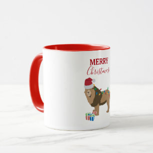Weihnachts-Löwentier mit Weihnachtsmannmütze Tasse