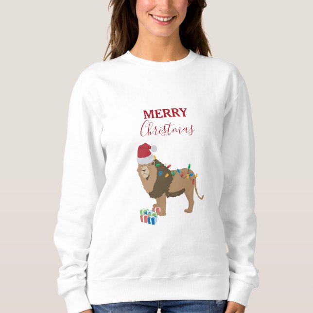 Weihnachts-Löwentiere mit Weihnachtsmannmütze Sweatshirt (Vorderseite)