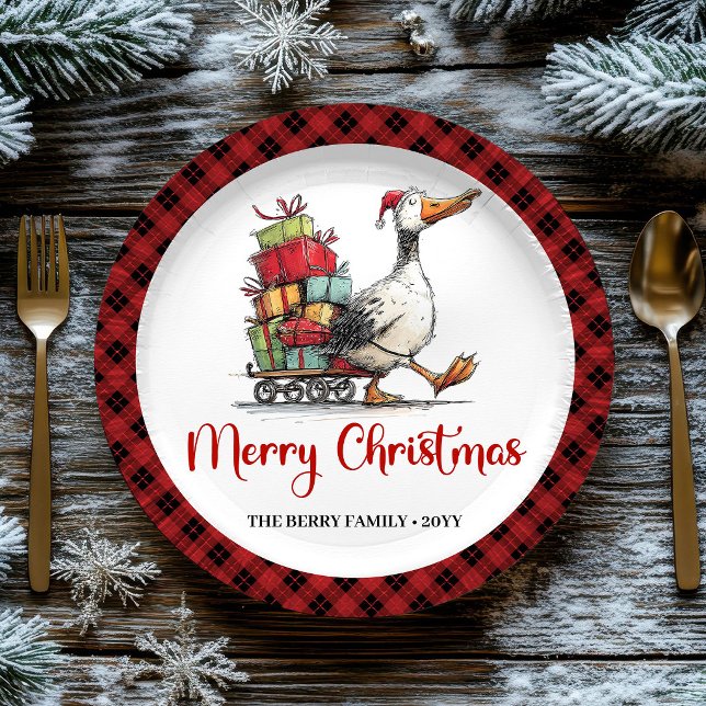 Weihnachts-Lustige-Gans-Whimsical-Minimal-Party Pappteller (Christmas Funny Goose Whimsical Minimal Party Plates)