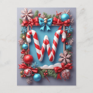 🎄 Weihnachts-Lutscher-Kranz mit Monogramm W Feiertagspostkarte