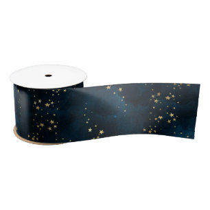 Weihnachts-Luxus goldene Sterne Blau Satinband