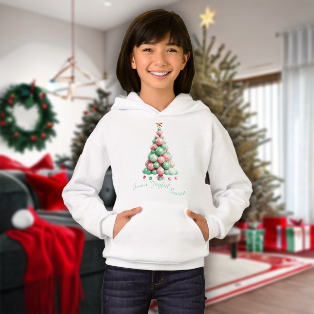 Weihnachts-Macaron Tree Custom Message Girls Hoodie (Von Creator hochgeladen)