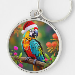 Weihnachts-Macaw mit einer Weihnachtsmannmütze-564 Schlüsselanhänger