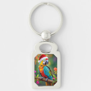 Weihnachts-Macaw mit einer Weihnachtsmannmütze-564 Schlüsselanhänger