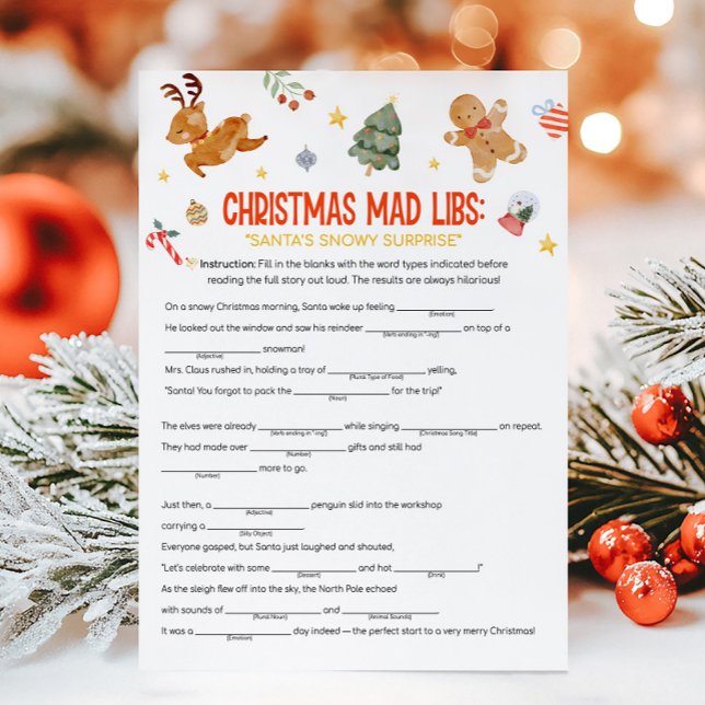 Weihnachts-Mad-Libs-Spiel Feiertagskarte (Christmas Party Games )